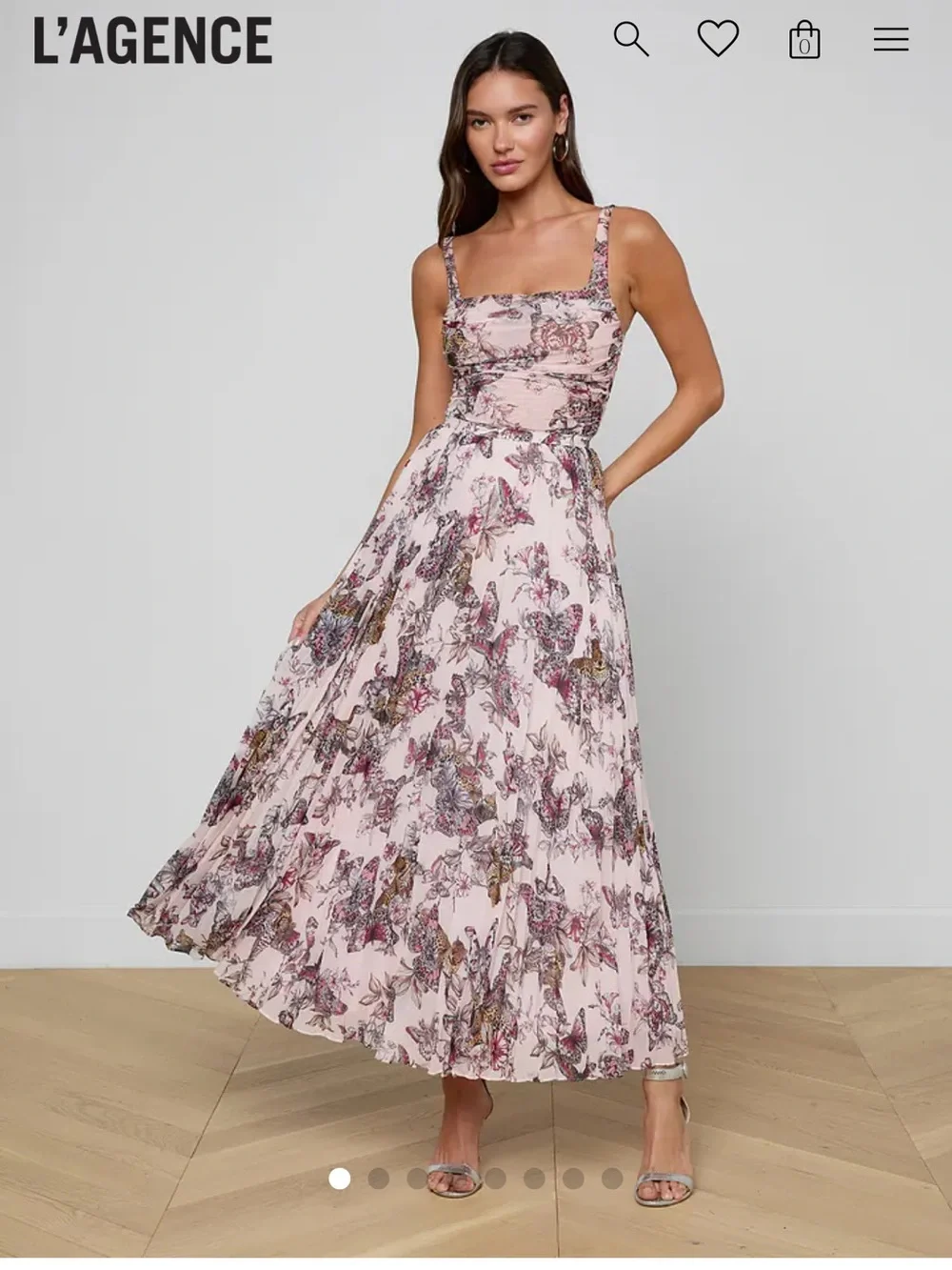 L’ Agence TORIN  RASHA LIGHT NECTAR PINK MULTI BUTTERFLY JUNGLE SET SKIRT + TOP